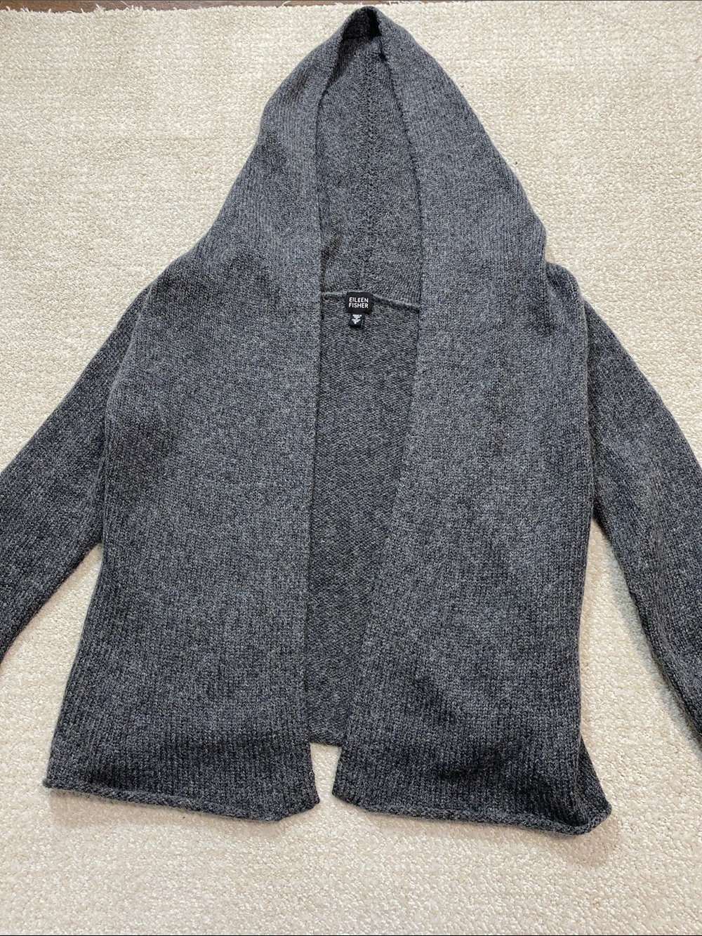 Eileen Fisher Hooded Open-Front Cardigan - Charcoal Gray Size S - Picture 8 of 16
